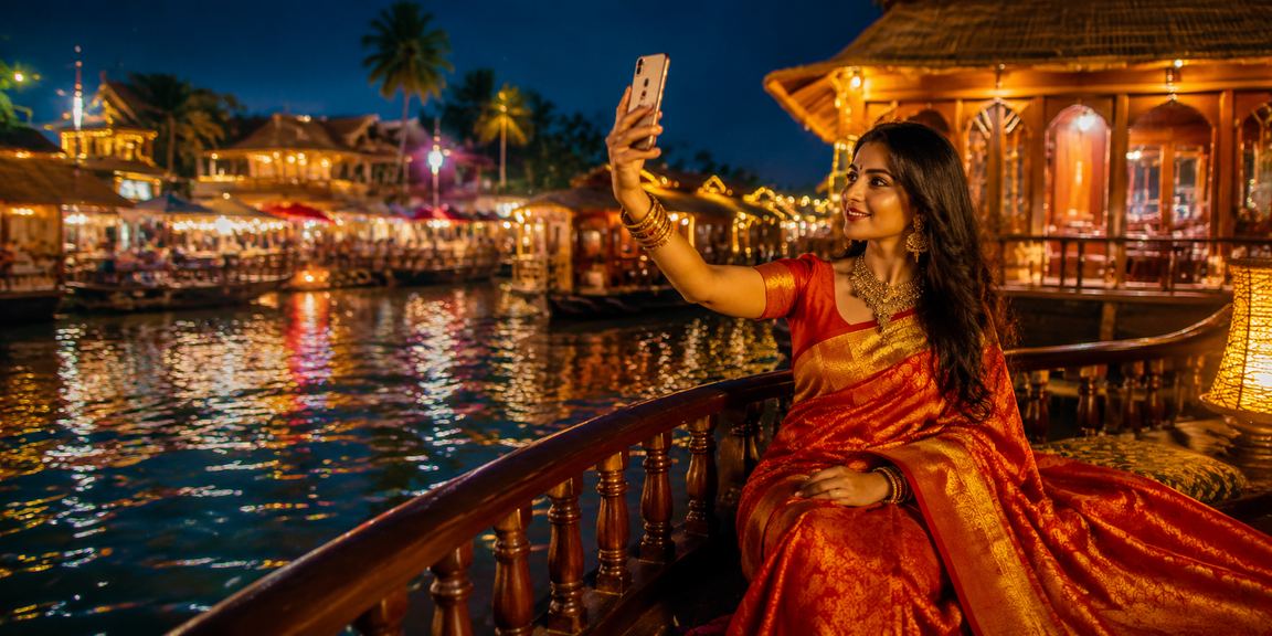 Indian woman playing mobile casino game in Kerala