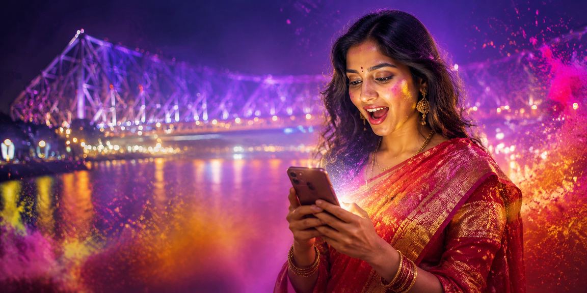 Kolkata woman enjoying sports betting on her mobile phone
